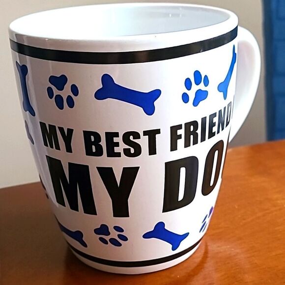 My Best Friend is My Dog White Mug with Pawprints & Bones in Blue - Picture 4 of 7